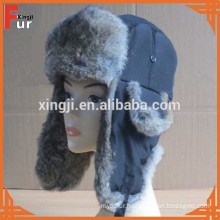 natrual hare rabbit fur hat with fabric